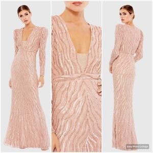 Mac Duggal 93574 Womens Pink Beaded Puff Sleeve Trumpet Gown